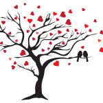 Tree with red hearts and love birds Married by Mandie